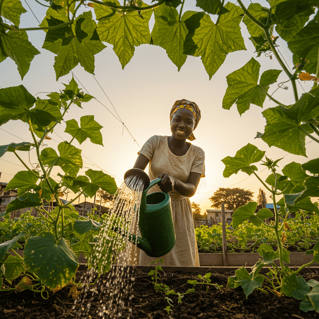 Farmer tending to crops
